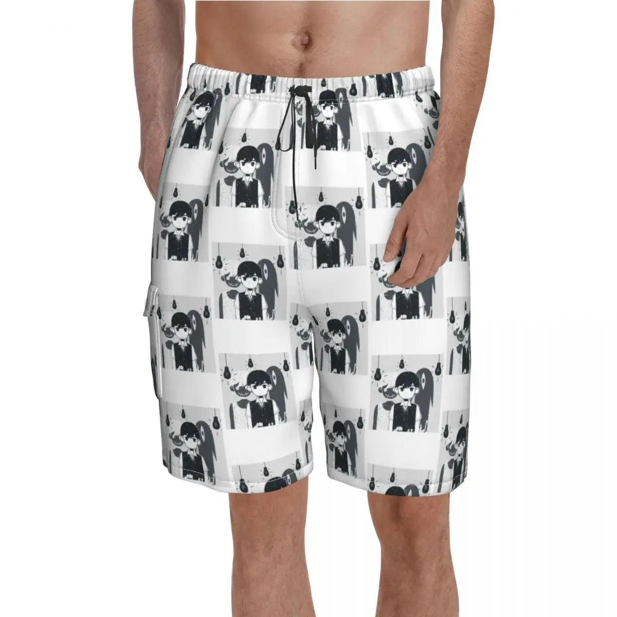 

OMORI Open The Door Board Shorts Video Game Beach Short Pants High Quality Men Pattern Print Swim Trunks Plus Size
