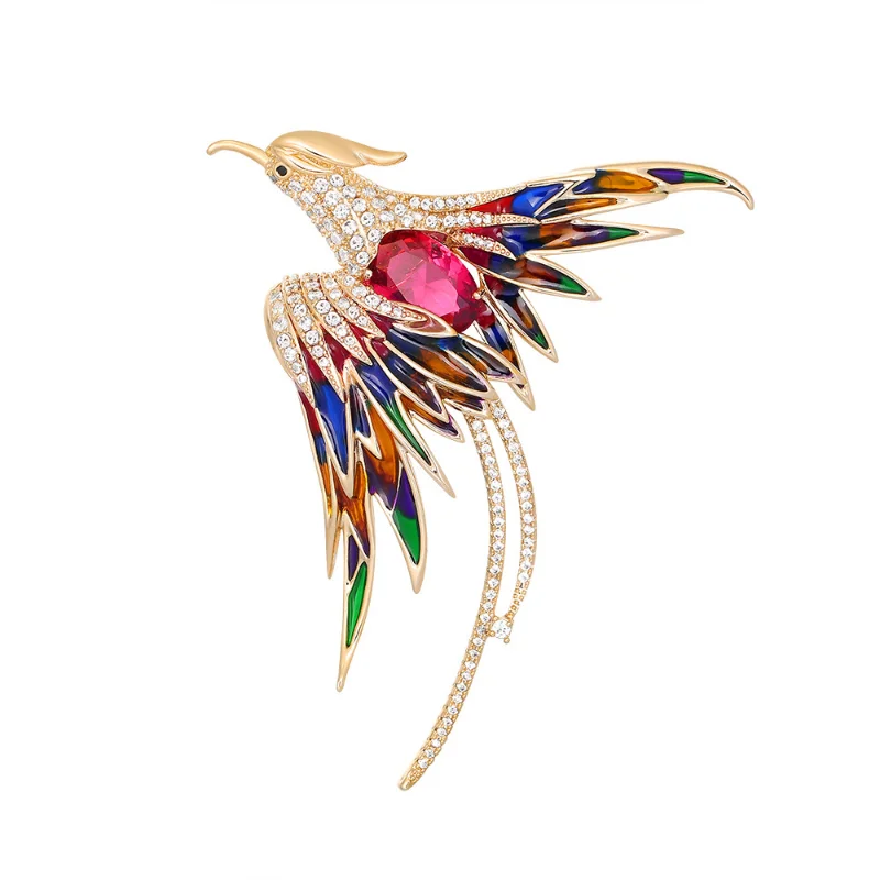 

Fashion Crystal Phoenix Bird Brooches For Women Men Enamel Flying Beauty Bird Party Office Brooch Pin Girls Gifts