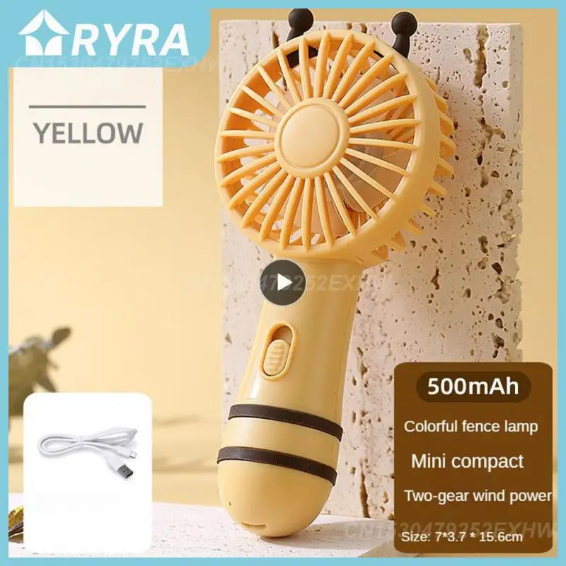 

Portable Fan Usb Charging Cute Shape Silent Fan White Yellow Usb Fan Fan Handheld Fan Colorful Atmosphere Lights Small And Light