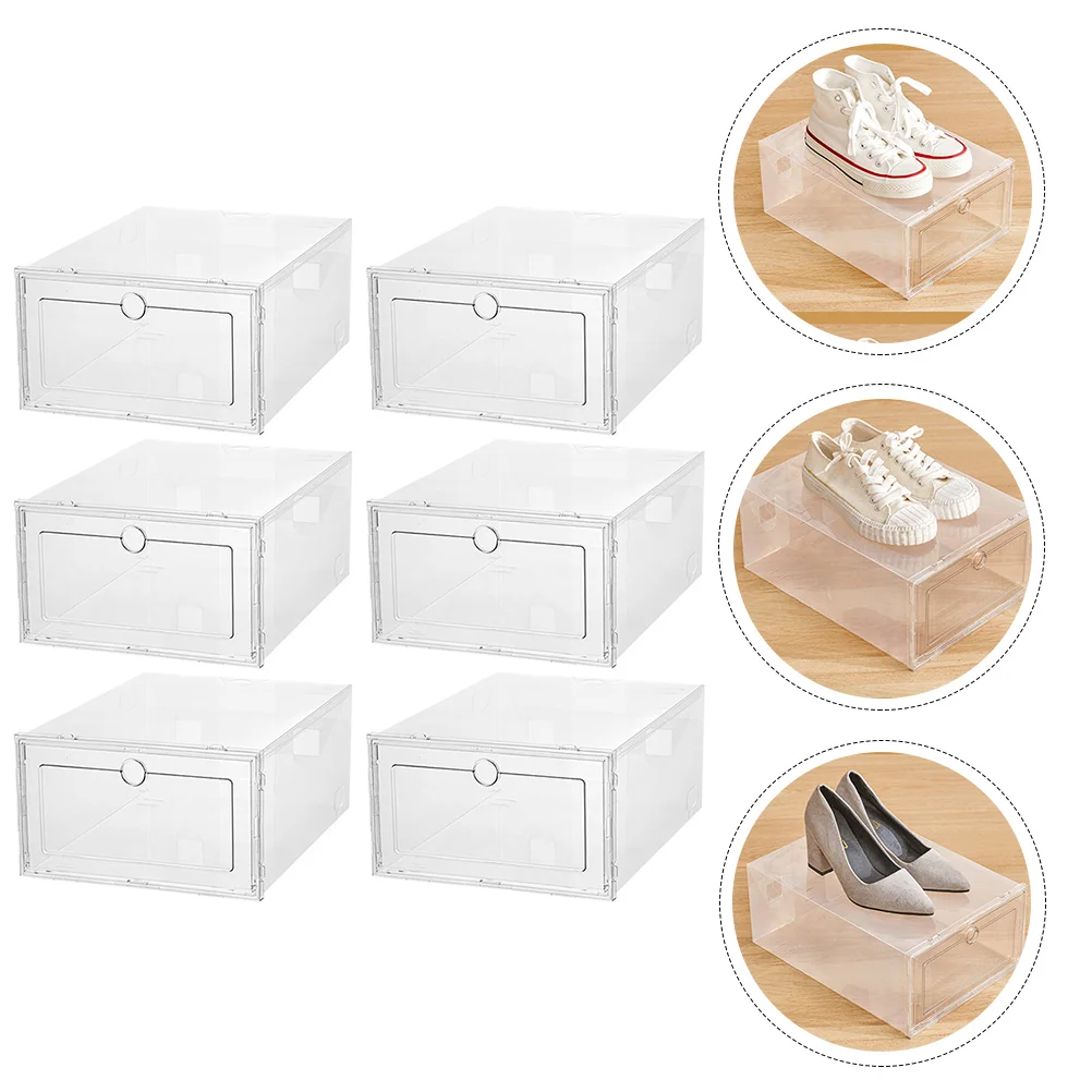 

6 Pcs Shoe Box Shoes Footwear Foldable Storage Stackable Transparent Plastic Container Sturdy Organizer Drawers