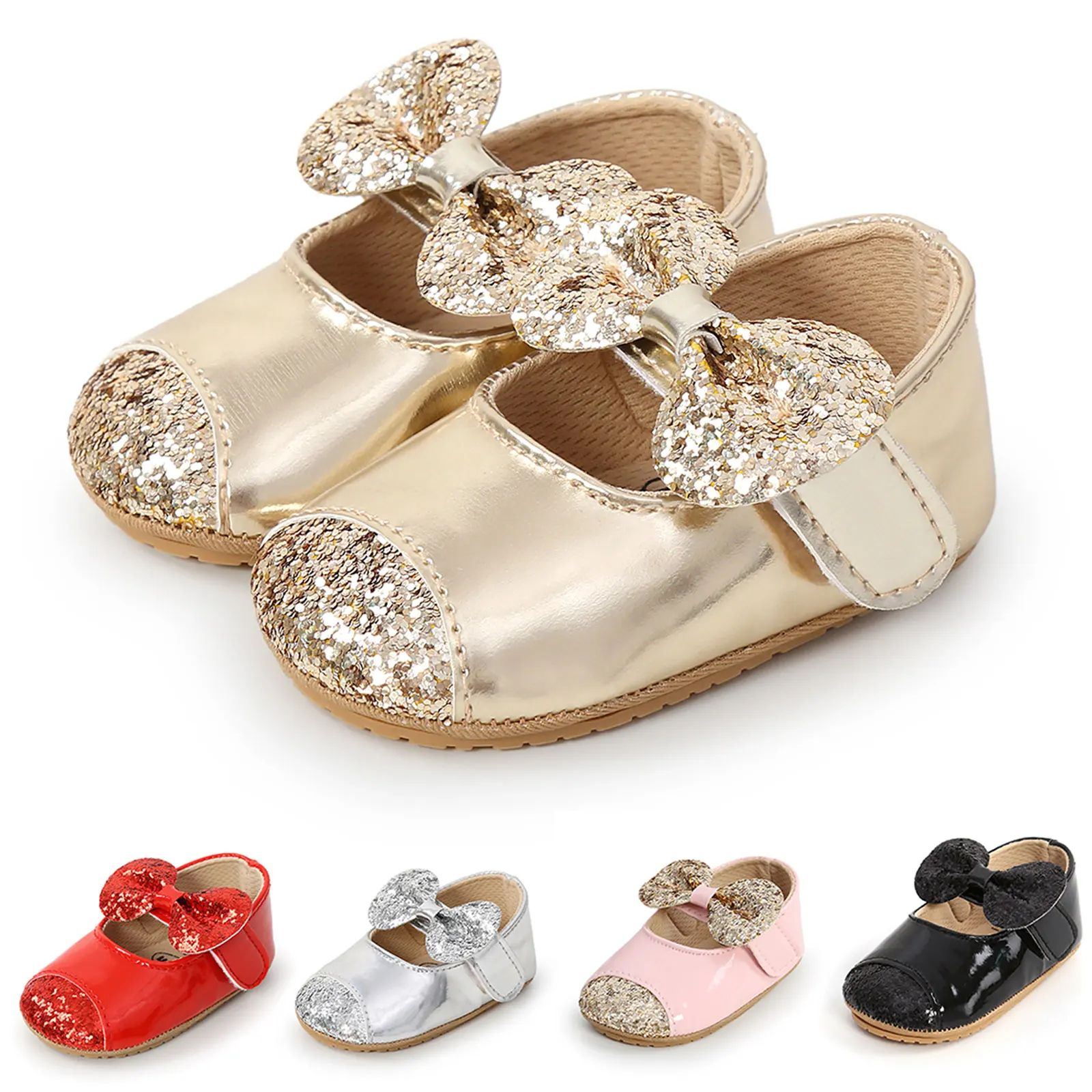 Infant Baby Girls Princess Shoes Sequins Bowknot Walking Shoes Footwear Prewalker 0-18Months