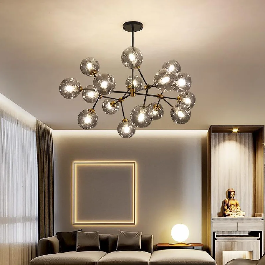 

Nordic Led tree branch Chandeliers Living Room Kitchen chandelier black Lamp Glass ball Ceiling Chandelier For Bedroom luminaria
