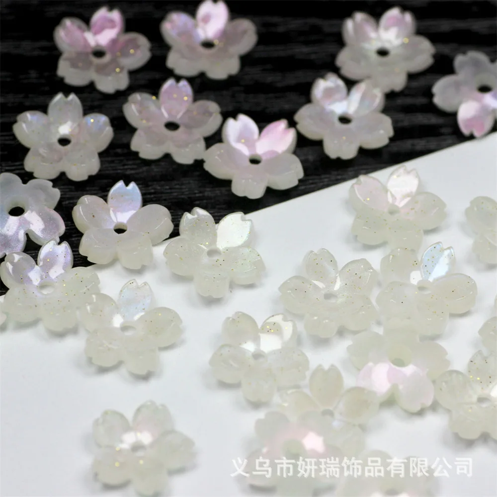 20pcs 10mmAcetic Gloss Sakura Flower  With Hole 3D Stereoscopic Shell Sky Style Jewelry Making DIY Crafts Findings Loose Beads