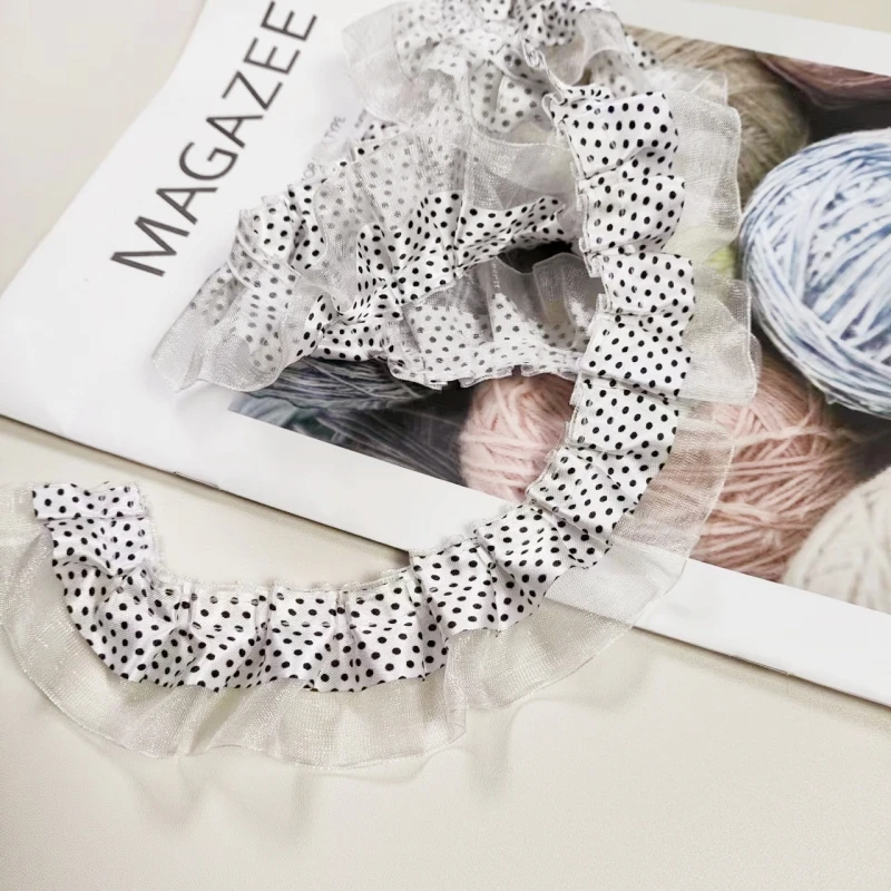 Мягкий белый двухслойный тюль в маленькую черную точку кружево одежда сделай сам