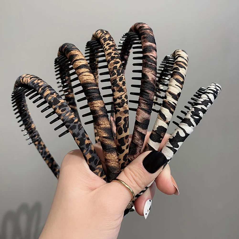 

Fashion Headdress Solid Leopard Headband Wrap Bezel With Teeth Hair Hoop Hairband Headwear For Women Anti-slip Hair Accessories