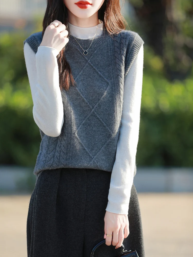 Осенне-зимний новый жилет из ангорской шерсти в клетку со стразами без рукавов с