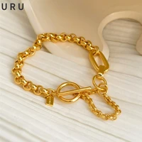modern jewelry one layer chain bracelet simply design high quality brass metal thick golden plated women bracelet party gifts