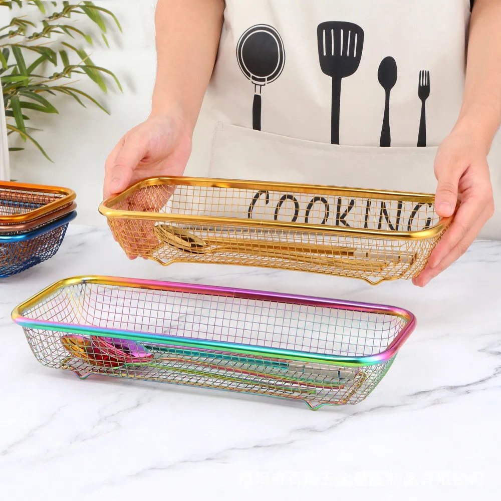 

Kitchen Cutlery Drain Organizer Stainless Steel Household Chopsticks Spoon Fork Storage Basket Washing Drying Rack Tableware