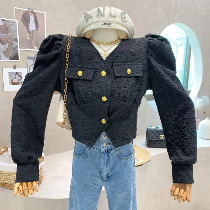 

Niche Design New Women's Clothing 2022 Spring High Quality Vintage Long Sleeve Shirt Short Coat Tops Feminine Blouses