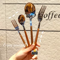 tableware korean wooden spoon stainless steel knife fork dessert spoon all match dessert fork western food dinning tableware