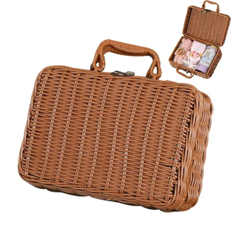 

Искусственные Плетеные Коробки из ротанга с ручкой для подарков, декоративный органайзер для женских коробок, подарок