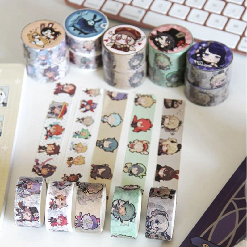1 Roll Anime Genshin Impact Washi Tape DIY Decorative Masking Tape Cute Scrapbooking Adhesive Tape School Stationery Supplies