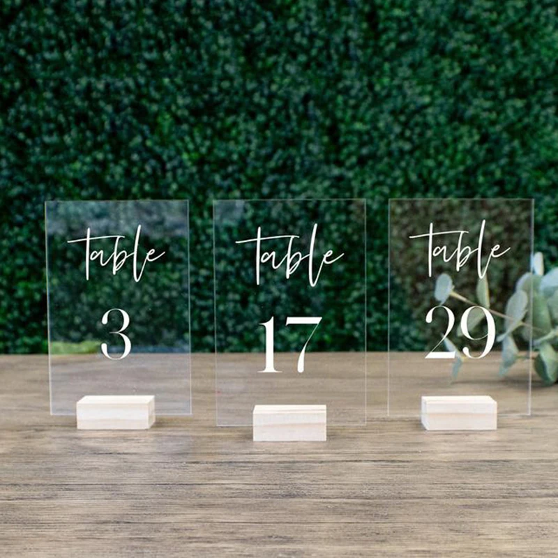 

Custom Logo Acrylic Calligraphy Table Numbers With Wood Holder Wedding Event Party Sign Personalized Birtnday Gifts Wedding Gift