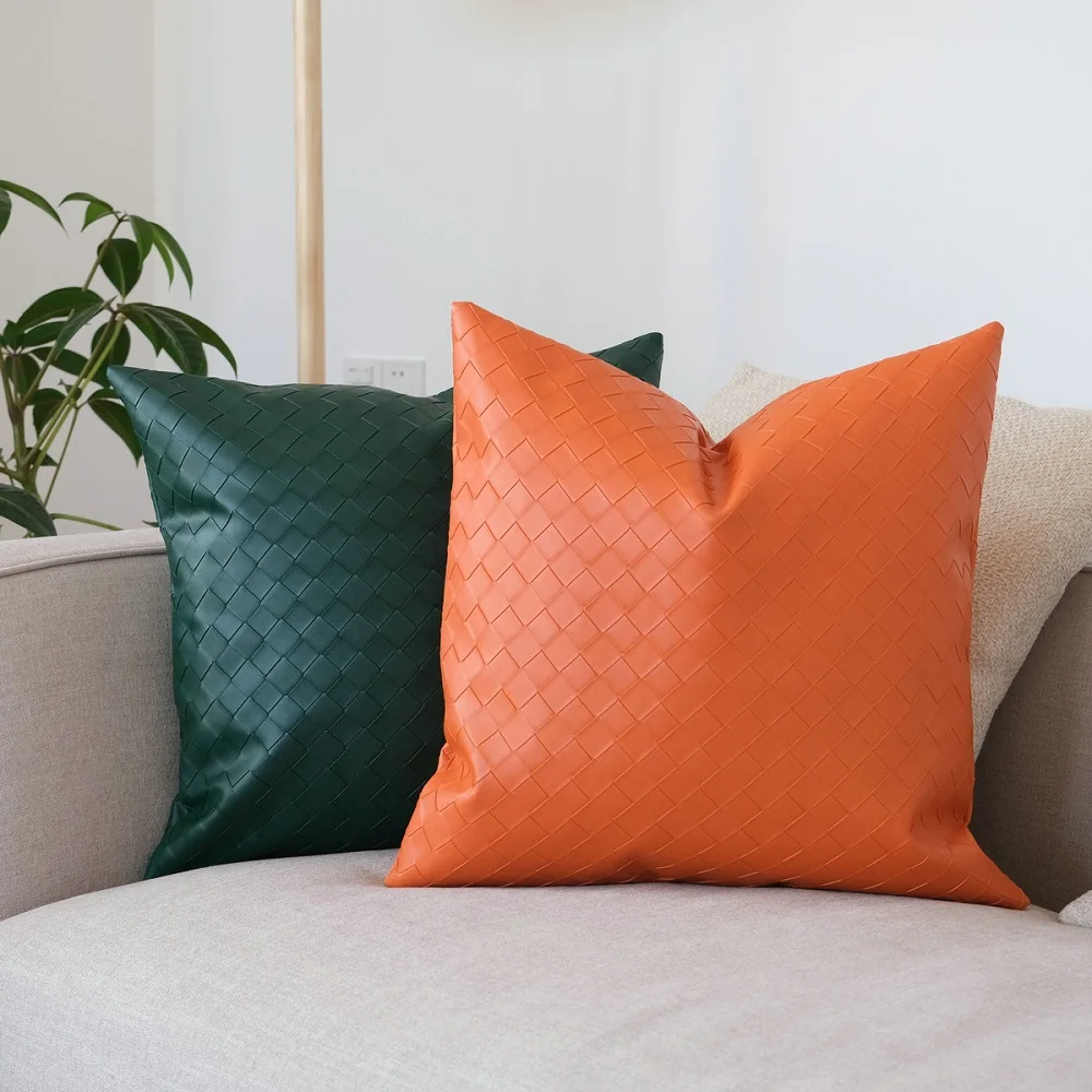 

Modern style Woven PU Leather Pillow 45x45cm living room sofa lumbar pillowcase 30x50cm car pillow