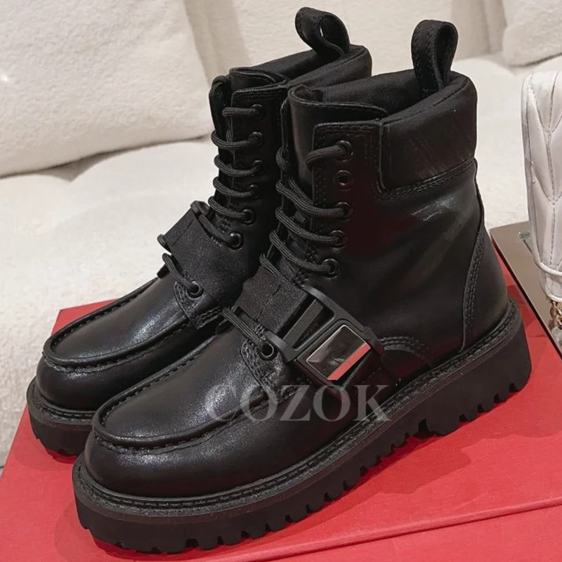 

Женские осенние короткие ботинки на платформе, Новые Дизайнерские ботильоны с ремешком и пряжкой, Женская нескользящая обувь с верхом из натуральной кожи