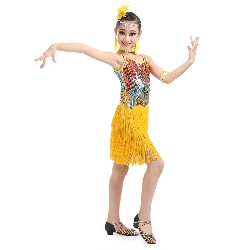 Детское платье для танца Латиноамериканского Танго с блестками и бахромой