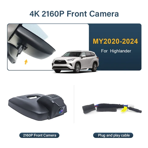 Автомобильный видеорегистратор 4K для Toyota Highlander XU50 XU70 для Toyota Highlander XLE LE 2017 2018 2019 2020 2021 2022 2023 2024