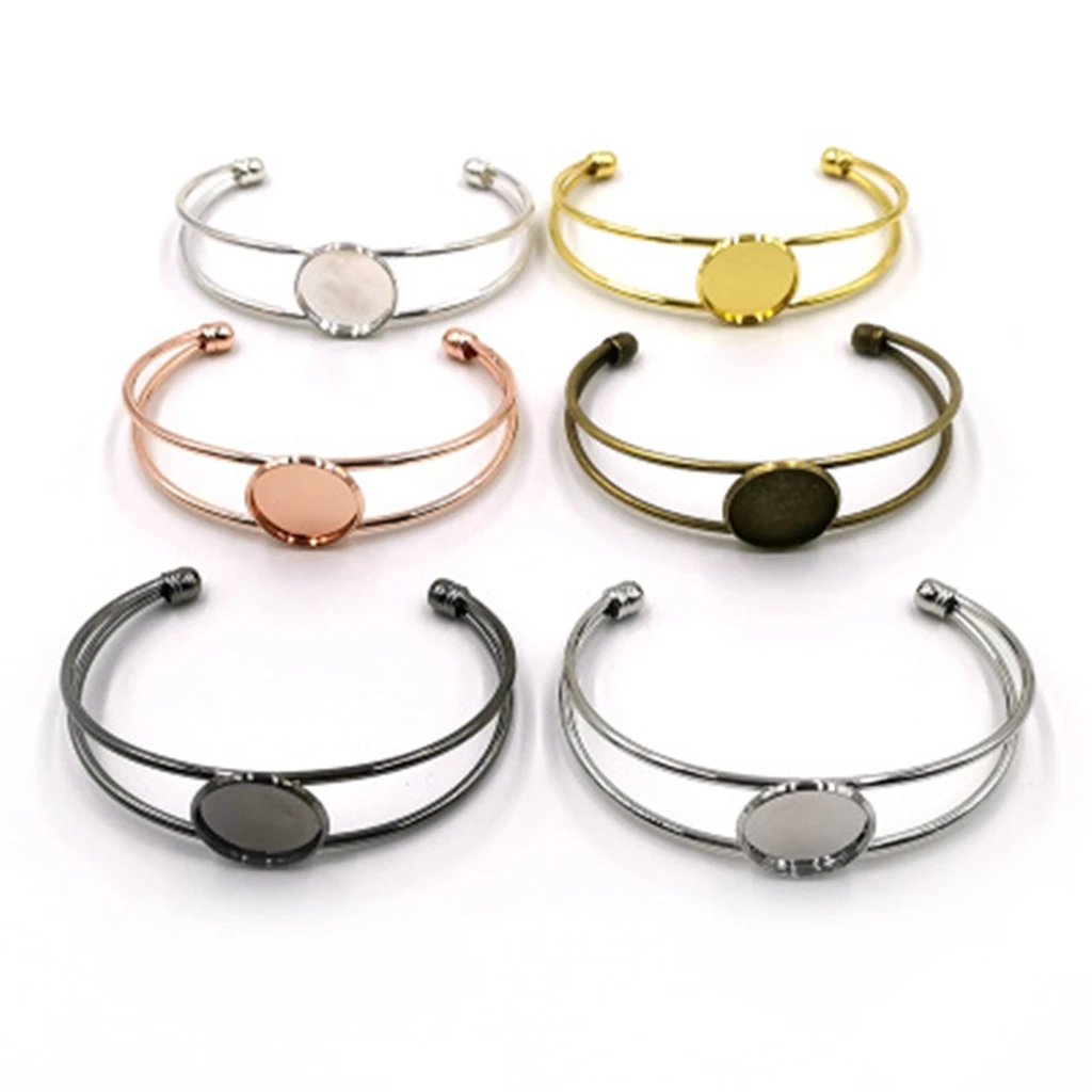 1Pcs 18 20 25mm Bezels Settings Bangle Base For Jewelry Making Cuff Bracelet Blank Cabochon Tray