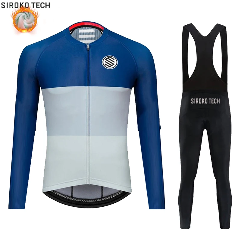 

2022 SirokoTech Winter Cycling Jersey Set Men Thermal Fleece Cycling Clothing Road Bike shirt MTB uniform Ropa Warm Bib Pants
