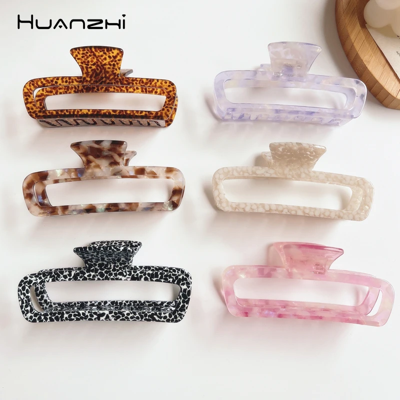 

Новинка 2022, Леопардовый зажим для волос HUANZHI в горошек, ацетат, Акула, для женщин, большие прямоугольные полые аксессуары для волос для ванно...