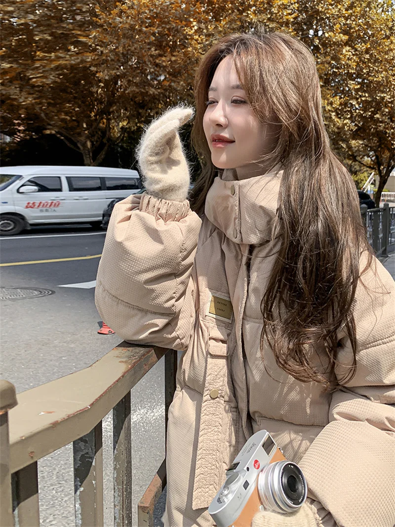 Женское хлопковое платье средней длины свободное пальто-пуховик с капюшоном в