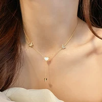japan kpop butterfly necklaces opal heart pendant necklace cute sweet choker clavicle chain 2022 luxe jewelry collar bijoux gift