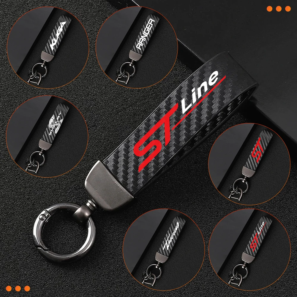 

For Ford ST Line Kuga Ranger Shelby Taurus Carbon Fiber Stripe Auto Keychain Key Rope Strap Car Keyrings Automobile Accessories