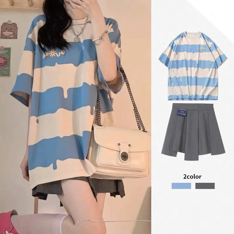

Summer salt series sweet cool jacket irregular pleated skirt two-piece set small college style