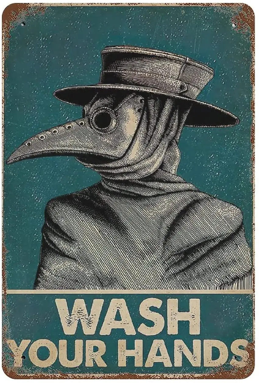 

Vintage tin Sign,Wash Your Hand Plague Doctor Wall Art Plague Doctor Art Print Plague Doctor Wall Decor,Home Decor