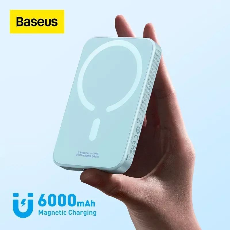 

NEW2023 Baseus 20W Magnetic Wireless Charging 6000mAh Power Bank, 14.7mm Non-slip Silicone Casing, Fast Charging For iPhone 8-14
