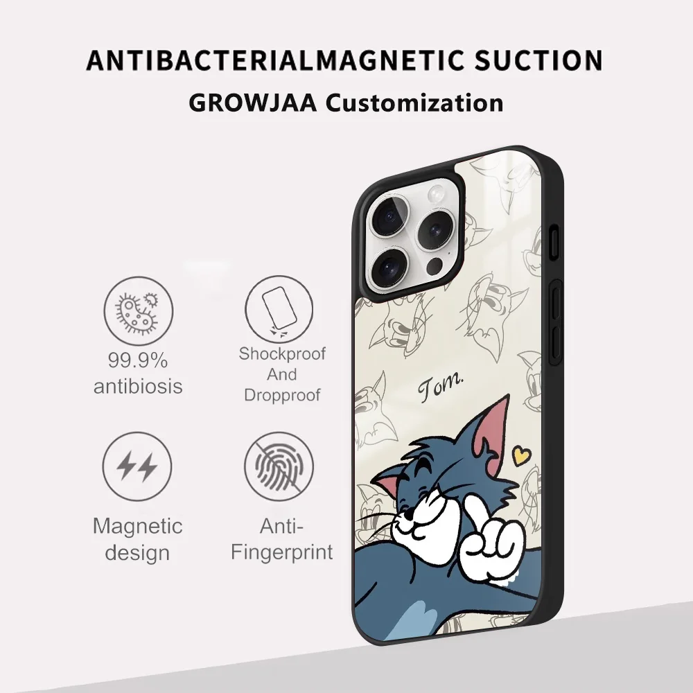 T-Tom And J-Jerry Cartoon Phone Case For iPhone 16 15 14 13 12 11 Pro Max Plus Mini Magsafe Mirror Wireless Magnetic Cover