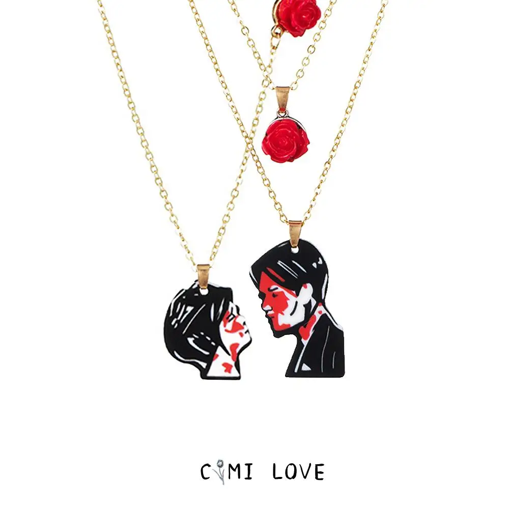 

2022 Fashion Couple Necklace for Punk Acrylic Rose Portrait Pendant Choker Neck Lover Couple Jewelry Aesthetics New Accessories