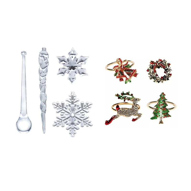 

1 Set Snowflake Icicle Christmas Ornaments & 4 Pcs Christmas Napkin Rings