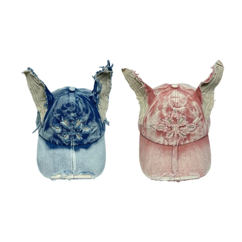 652F потертая бейсбольная кепка для девочек и мальчиков крутая с кроличьими ушками