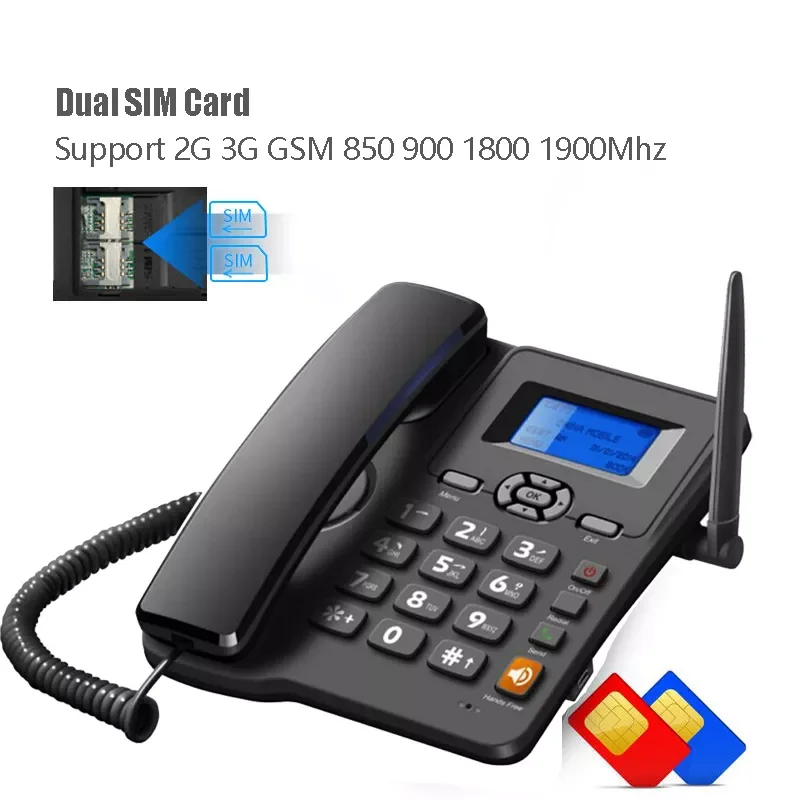 

New Cordless Phone GSM SIM Card 850 1900MHz Wireless Fixed Phone Desktop Telephone for Office Home Hotel Russian Arabic