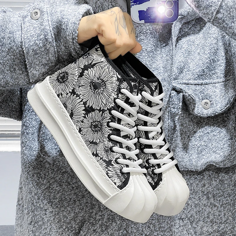 Canvas Shoes Men's Autumn Breathable High-Top Board Toe Sports and Leisure Design Student Versatile T...