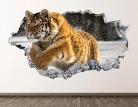 tiger wall decal snow 3d smashed wall art sticker kids room decor vinyl home poster custom gift kd818