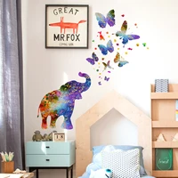 cartoon animal elephant colorful butterfly wall sticker living room room decoration wall sticker self adhesive wholesale wall st