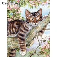 evershine 5d diy diamond painting cat cross stitch animal embroidery complete kit picture of rhinestones mosaic decoration home