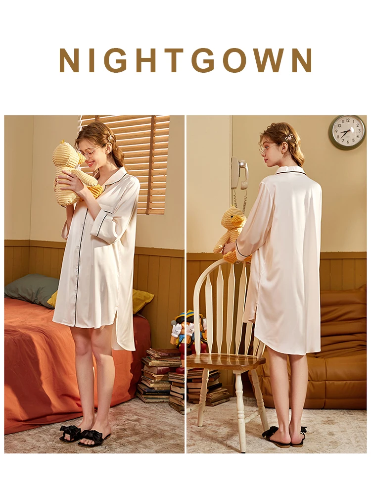 Women Nightdress Ice Silk Night Gown Sleepwear Ladies Summer Cotta Sleep Dress Half Sleeve Knee-Length 2023 New Style Pajamas