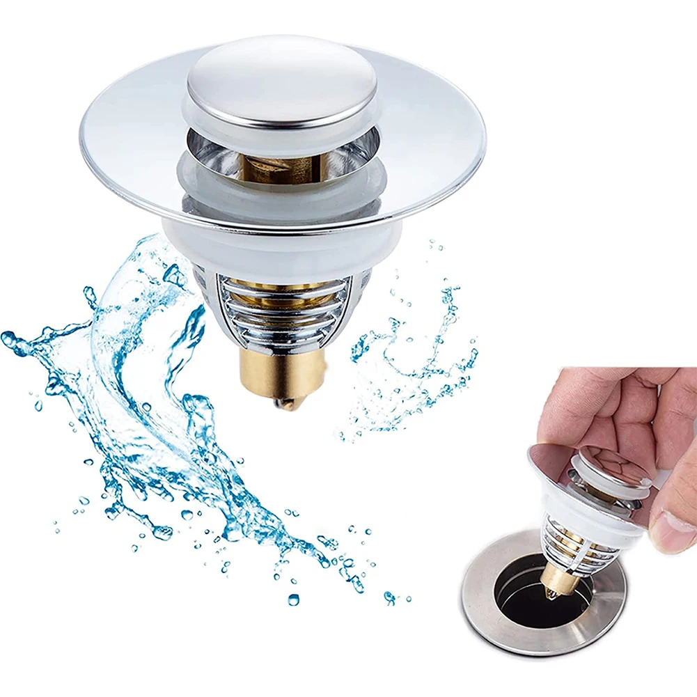 

UniversalSink Plug Stainless Steel Water Bouncing Core Pop-Up Bounce Core Wash Basin Drain Filter Push-type Bathtub Plug Stopper