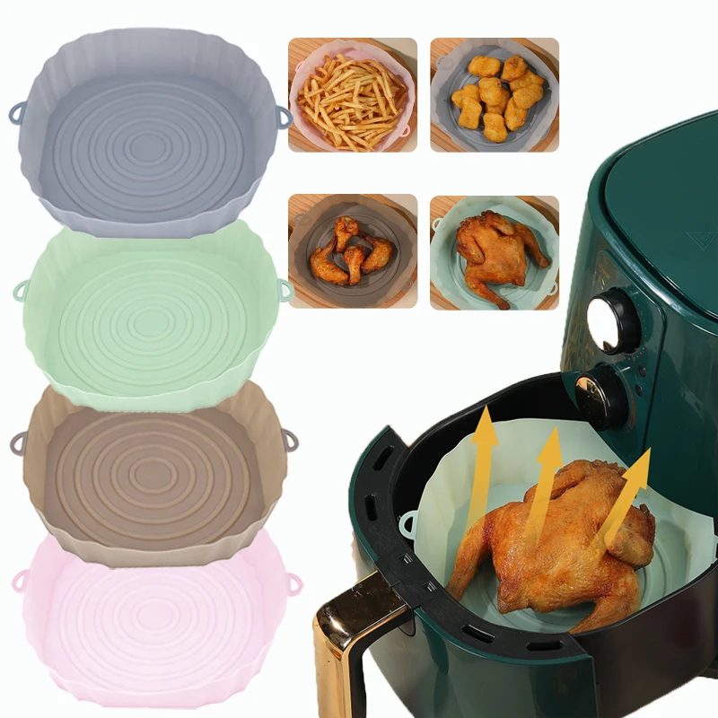 

Air Fryer Silicone Baking Tray 20cm Fried Chicken Basket Mat Square AirFryer Silicone Liner Reusable Grill Pan Accessories