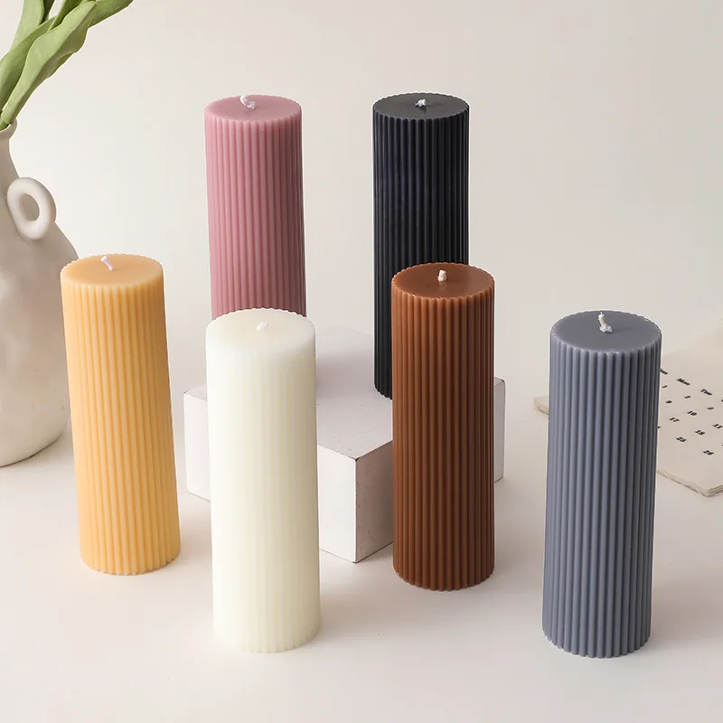 

Pillar Aromatherapy Candle Vertical Striped Roman Colored Candles Dinner Table Candle Room Decor Aromatic Candles