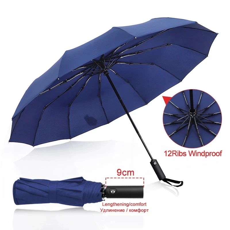 

Прочный автоматический складной зонт, 3 складных, с защитой от ветра, от дождя, для мужчин и женщин, 12 ребер, большие зонтики, деловой подарок, ...