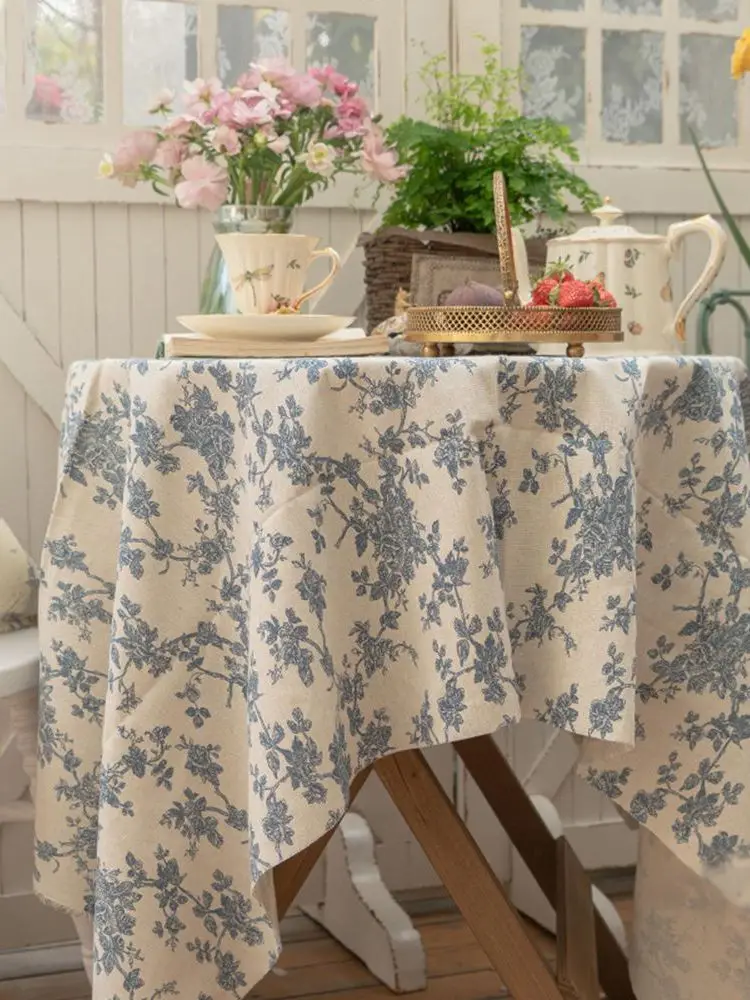 Retro Flower Print Tablecloths Cotton Linen Coffee Table Dining Cover Table Cloth Ins Dining Table Desk Background Fabric 식탁보