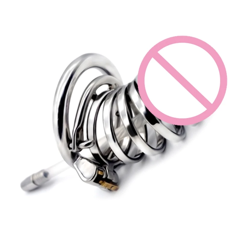 

Stainless Steel Male Chastity Device Urinary Catheter Cock Cage with Stealth Lock Ring,Penis Ring Adult Sex Toys for Men E74F