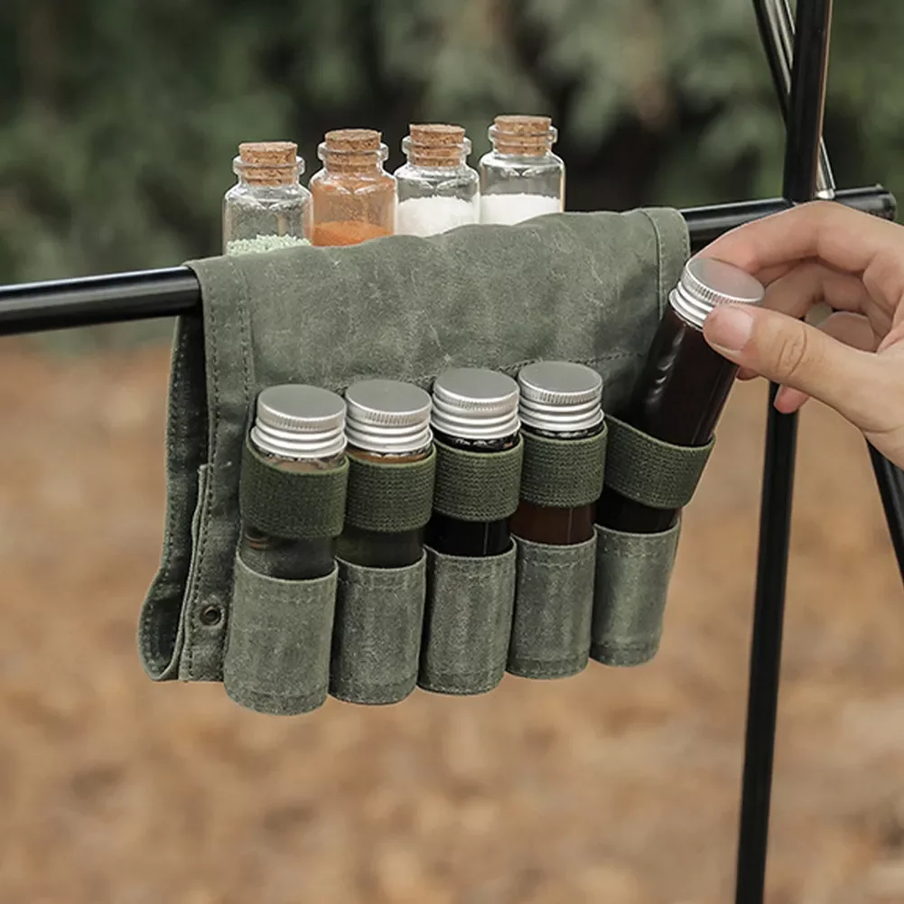 Spice Bottle Set Portable Folding Canvas Waterproof Large Capacity Seasoning Bag for Camping Hiking Bushcraft Picnic Bbq