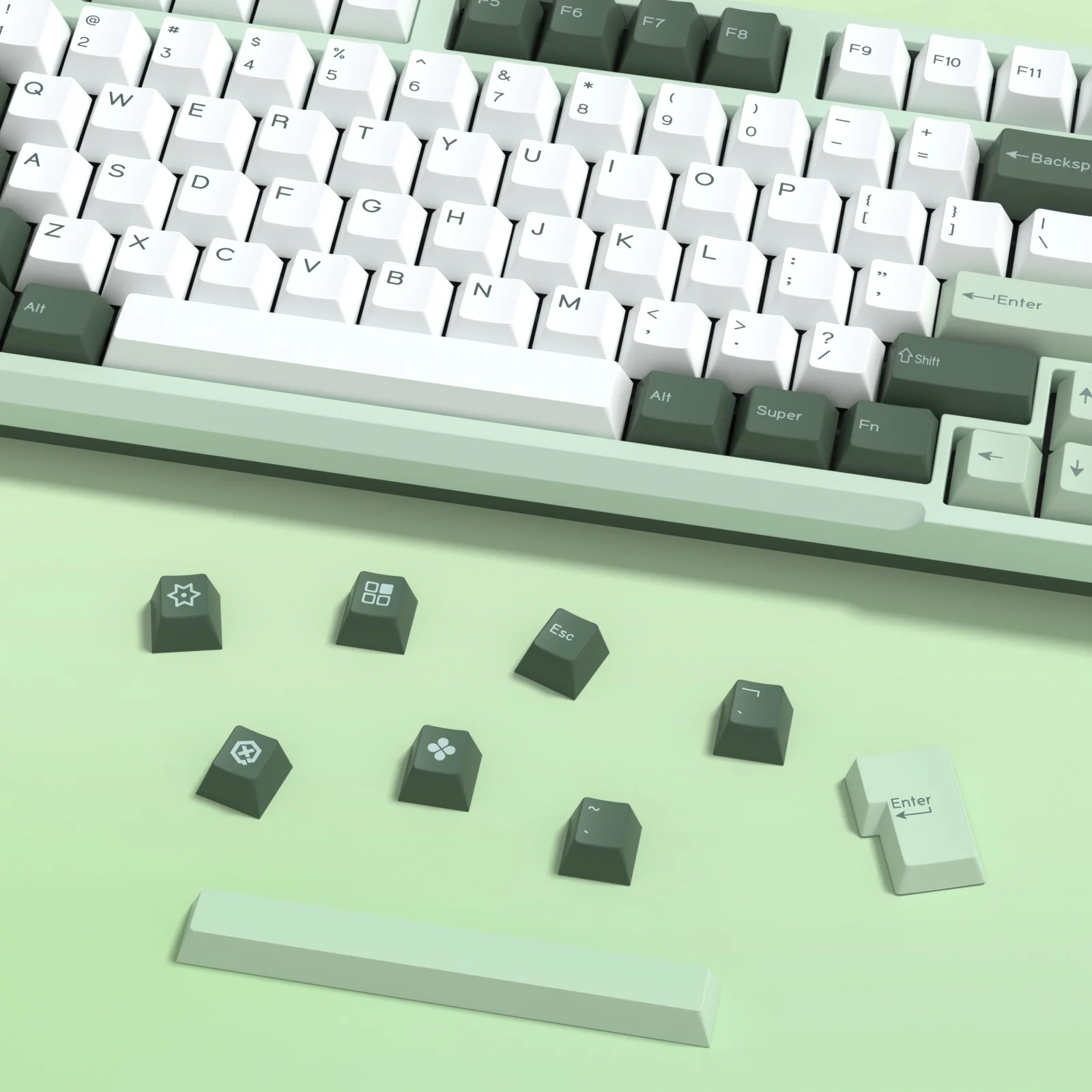 Фото KBDiy GMK ботаническая клавиатура, вишневый профиль, двойные выстрелы PBT ISO клавиши для геймера, механическая клавиатура, комплект игр, ретро GMK67 №4