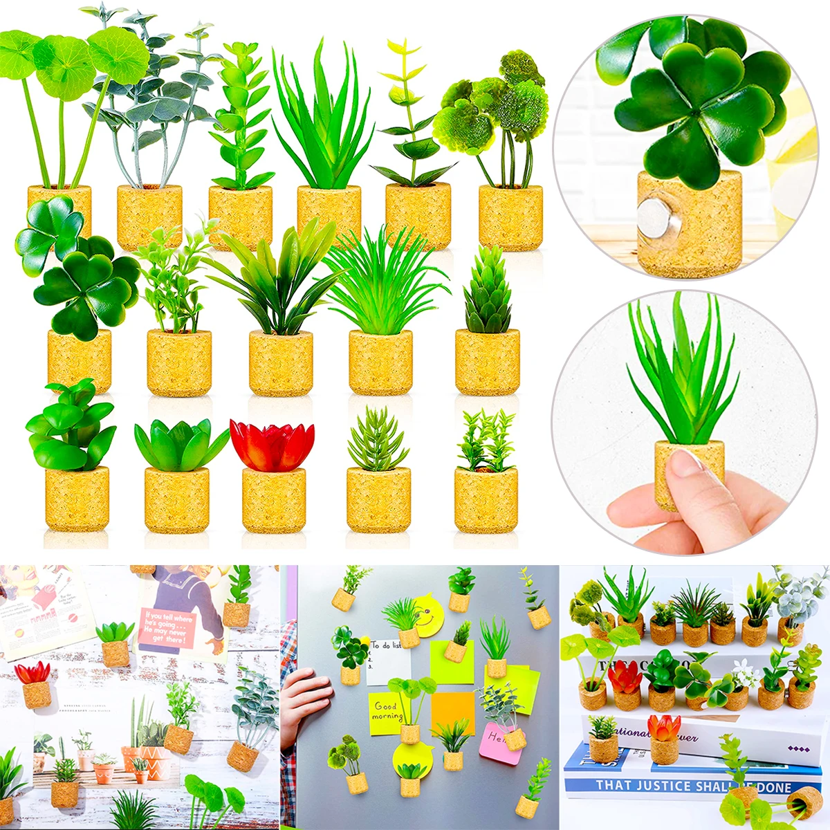 

16 шт., искусственные мини-суккуленты, магниты на холодильник, растения, кактус, магнит на холодильник для детской доски, Миниатюрный Настоль...