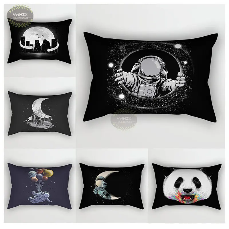 

Black Spaceman Peach Skin Pillowcase Comfortable Cushion Cover Astronaut Moon Panda Patterns Fantasy Abstraction Blank Gifts